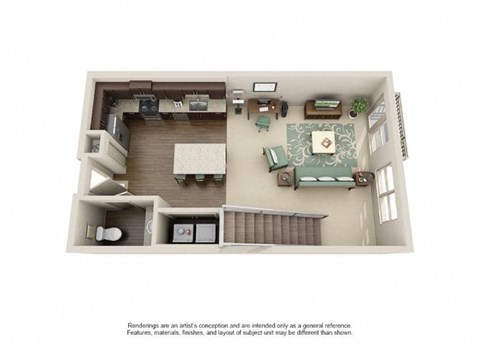 Floorplan_A4_Loft1stFloor at The Atlantic Highland Park, Dallas, TX